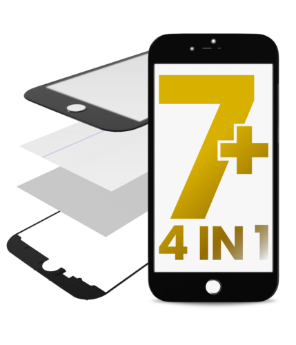 Protection d'écran 4 en 1 (verre avant + cadre + polariseur + film adhésif OCA préinstallé) pour iPhone 7 Plus (Premium) (noir) (lot de 2)