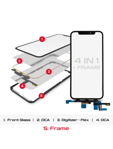 4 in 1 Short nappe (vitre tactile (digitizer) Touch avec verre + OCA + cadre pré-installé) pour iPhone X (OCA Master) – Image 3