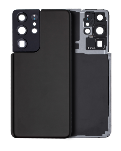 Back Cover Glass With Camera Lens For Samsung Galaxy S21 Ultra (No Logo) (Aftermarket Plus) (Phantom Black)