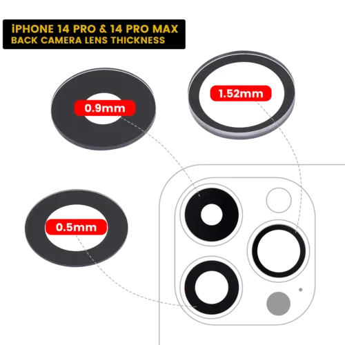 Lentille de caméra arrière (verre uniquement) avec adhésif pour iPhone 14 Pro / 14 Pro Max (ensemble de 3 pièces) (véritable saphir) (premium) – Image 2