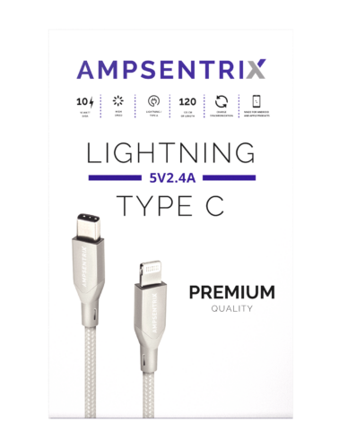 Lightning To USB Type C Cable (Non-MFI) (1 m / 3 ft) (AmpSentrix Infinity) (Silver) – Image 3