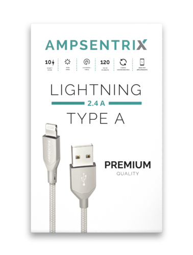 USB Type A To Lightning Cable (Non-MFI) (1 m / 3 ft) (AmpSentrix Infinity) (Silver) – Image 3