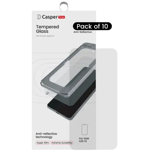 Casper Snap verre trempé compatible pour Samsung Galaxy S25 FE 5G / Samsung Galaxy S26 FE 5G (lot de 10) (AR Clear)