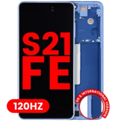 Bloc écran OLED avec cadre pour Samsung Galaxy S21 FE 5G (US & International Version) (compatible qualité supérieure) (120Hz) (bleu)
