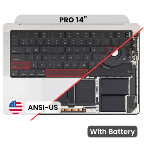 Top Case with Battery and Keyboard (ANSI US) For MacBook Pro 14" A2918 (2023) (Genuine OEM) (Silver)