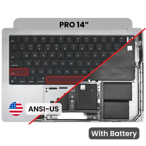 Top Case with Battery and Keyboard (ANSI US) For MacBook Pro 14" A3112 (2024) (Genuine OEM) (Silver)
