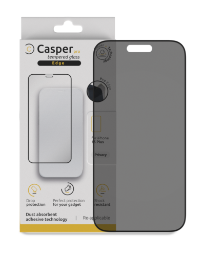 Casper Pro Edge Tempered Glass For iPhone 15 Plus / 16 Plus (Retail Pack) (Privacy)