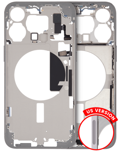 Boîtier intermédiaire avec petites pièces pour iPhone 15 Pro Max (version US) (Pièce d'origine d'occasion: Grade B) (Titane blanc) – Image 2