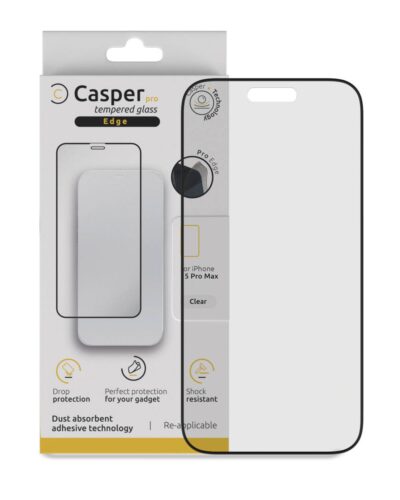 Verre trempé Casper Pro Edge pour iPhone 15 Pro Max (emballage de vente au détail) (transparent)