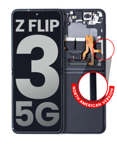 Inner OLED Assembly With Frame For Samsung Galaxy Z Flip 3 5G (US & International) (Used OEM Pull: Grade A) (Phantom Black) – Image 2