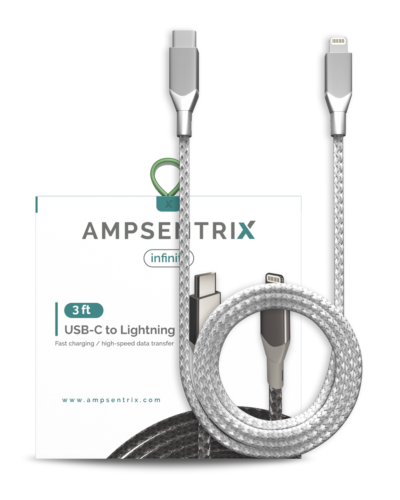 Lightning To USB Type C Cable (Non-MFI) (1 m / 3 ft) (AmpSentrix Infinity) (Silver) – Image 4