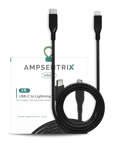 Lightning To USB Type C câble (Non-MFI) (1 m / 3 ft) (AmpSentrix Infinity) (noir) – Image 4