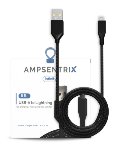 USB Type A To Lightning Cable (Non-MFI) (1.8 m / 6 ft) (AmpSentrix Infinity) (Black) – Image 3