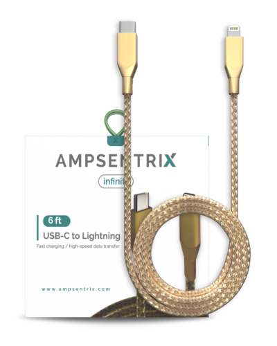 Câble USB-C vers Lightning AmpSentrix Infinity (non certifié MFI) (2 m, 6 pi) (or) – Image 5