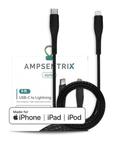 Lightning To USB Type C Cable (MFI) (1.8 m / 6 ft) (AmpSentrix Alpha) (Black) – Image 5