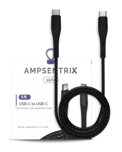 USB Type C To USB Type C câble (1.8 m / 6 ft) (AmpSentrix Alpha) (noir)