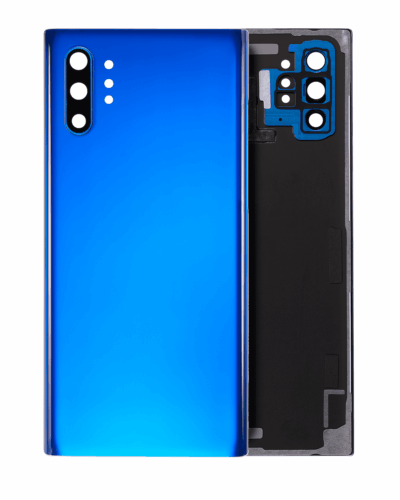 Coque arrière en verre avec objectif pour Samsung Galaxy Note 10 Plus / 5G (sans logo) (Adaptable) (Bleu Aura)