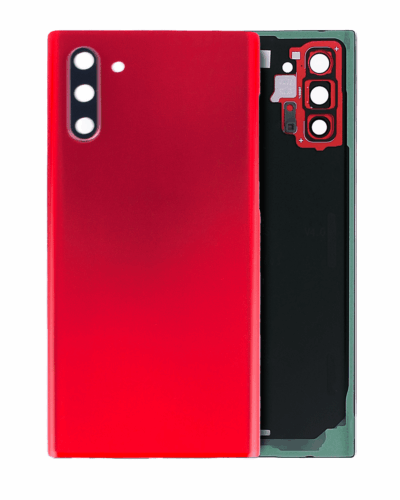 Coque arrière en verre avec objectif pour Samsung Galaxy Note 10 (sans logo) (Adaptable) (Rouge Aura)