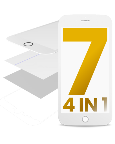 Protection d'écran 4 en 1 (verre avant + cadre + polariseur + film adhésif OCA préinstallé) pour iPhone 7 Plus (blanc) (lot de 2)