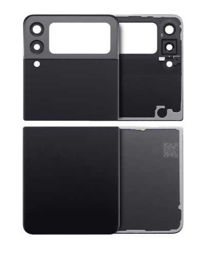 Top & Bottom Back Cover Glass With Camera Lens For Samsung Galaxy Z Flip 3 5G (Aftermarket Plus) (Phantom Black)