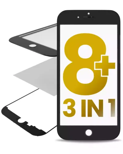 3 en 1 (vitre avant + cadre + OCA pré-installé) pour iPhone 8 Plus (OCA Master) (noir) (lot de 2)