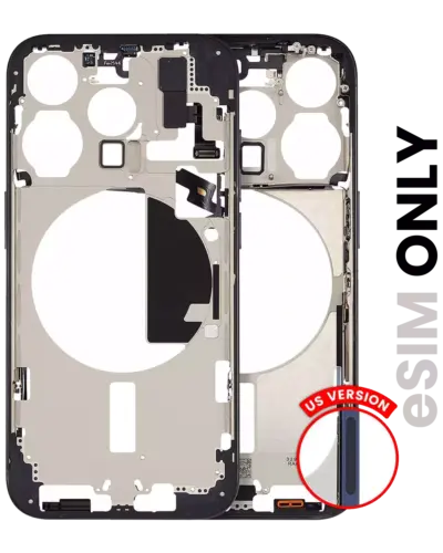 Boîtier intermédiaire avec petites pièces pour iPhone 15 Pro (version US) (Pièce d'origine d'occasion: Grade A) (Bleu titane)