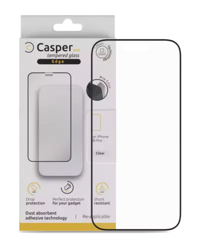 Casper Pro Edge Tempered Glass For iPhone 16 Pro / 17 / 17 Pro / 18 Pro (Retail Pack) (Clear)