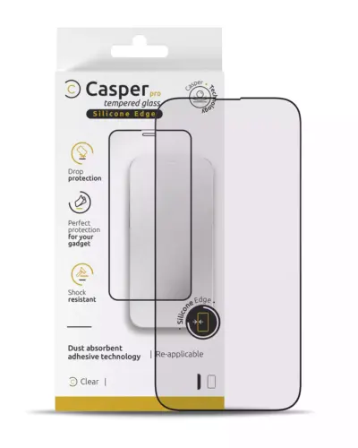 Casper Pro Silicone Tempered Glass For iPhone 16 Pro / 17 / 17 Pro / 18 Pro (Retail Pack) (Clear)