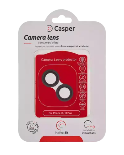 Casper Camera Lens Protector For iPhone 16 / 16 Plus (Black) (Clear)