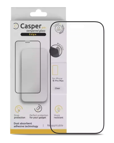 Casper Pro Edge Tempered Glass For iPhone 16 Pro Max / 17 Pro Max / 18 Pro Max (Retail Pack) (Clear)