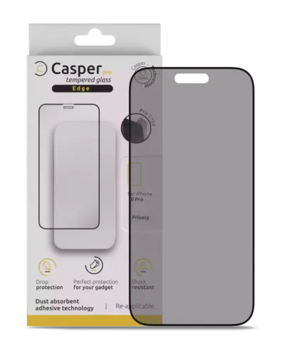 Casper Pro Edge Tempered Glass For iPhone 16 Pro / 17 / 17 Pro (Retail Pack) (Privacy)