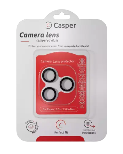 Casper Camera Lens Protector For iPhone 15 Pro / 15 Pro Max (Clear) (Black)