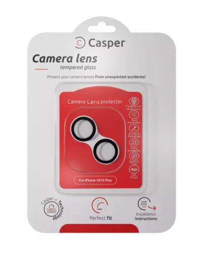 Casper Camera Lens Protector For iPhone 15 / 15 Plus (Black) (Clear)