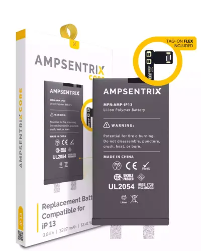 Batterie de remplacement avec connecteur universel pour iPhone 13 (soudure par points requise) (AmpSentrix Core)