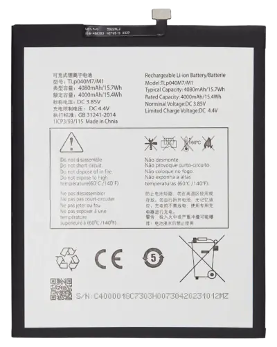 Replacement Battery For Alcatel Joy Tab 2 (9032 / 2020) / Alcatel 3T (9029 / 2020) / TCL Tab 8 4G (Tlp040M1)