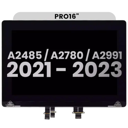Complete LCD Display Assembly For MacBook Pro 16" A2485 (2021) Pro / Max / A2780 (2023) / A2991 (2023) (Pre-installed Lid Angle Sensor cable) (Used OEM Pull: Grade A) (Silver)