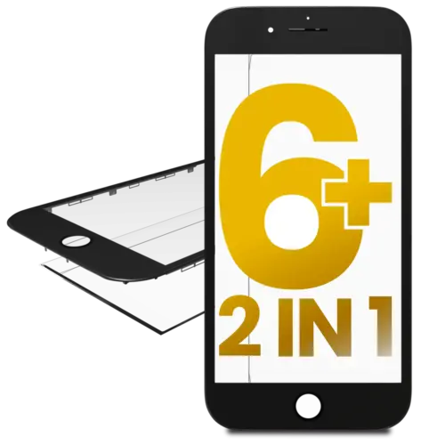2 in 1 (Front Glass + Frame Pre-Installed) For iPhone 6 Plus (Black) (2 Pack)
