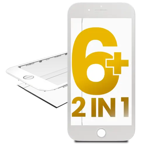2 in 1 (Front Glass + Frame Pre-Installed) For iPhone 6 Plus (White) (2 Pack)