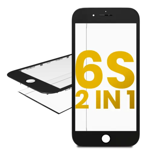 2 in 1 (Glass With Frame Pre-Installed) For iPhone 6S (Black) (Premium) (2 Pack)