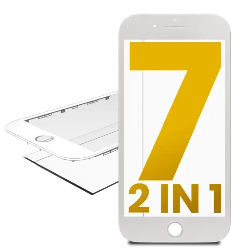 2 in 1 (Front Glass + Frame Pre-Installed) For iPhone 7 (White) (2 Pack)