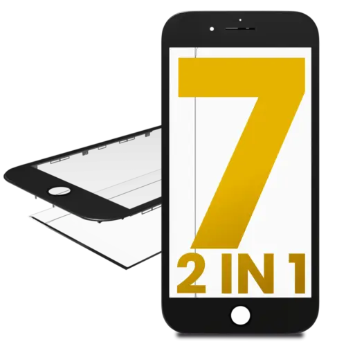 2 in 1 (Front Glass + Frame Pre-Installed) For iPhone 7 (Black) (2 Pack)
