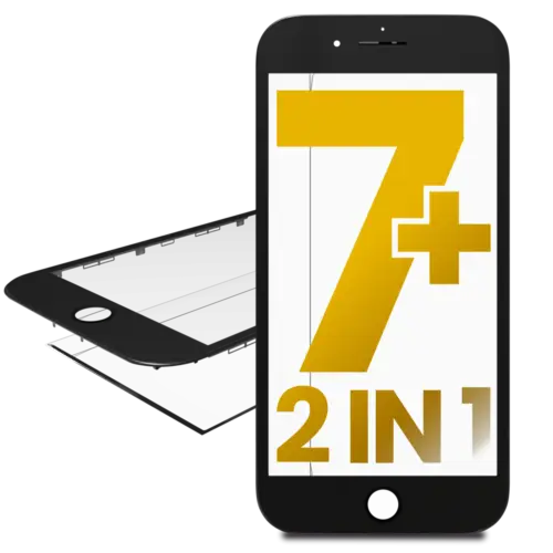 2 in 1 (Glass With Frame Pre-Installed) For iPhone 7 Plus (Premium) (Black) (2 Pack)