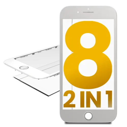 2 in 1 (Front Glass + Frame) For iPhone 8 (White) (2 Pack)