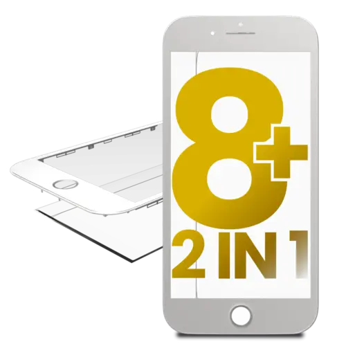 2 in 1 (Front Glass + Frame Pre-Installed) For iPhone 8 Plus (Premium) (White) (2 Pack)