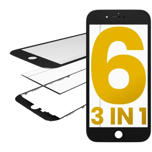 3 in 1 (Front Glass + Frame + OCA Pre-Installed) For iPhone 6 (Premium) (Black) (2 Pack)