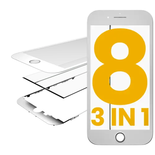 3 in 1 (Glass With OCA Pre-Installed + Frame) For iPhone 8 (OCA Master) (2 Pack) (White)
