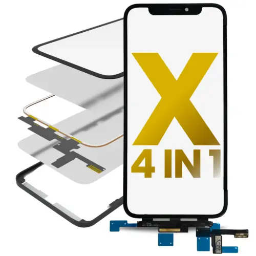 4 in 1 Short nappe (vitre tactile (digitizer) Touch avec verre + OCA + cadre pré-installé) pour iPhone X (OCA Master) – Image 2