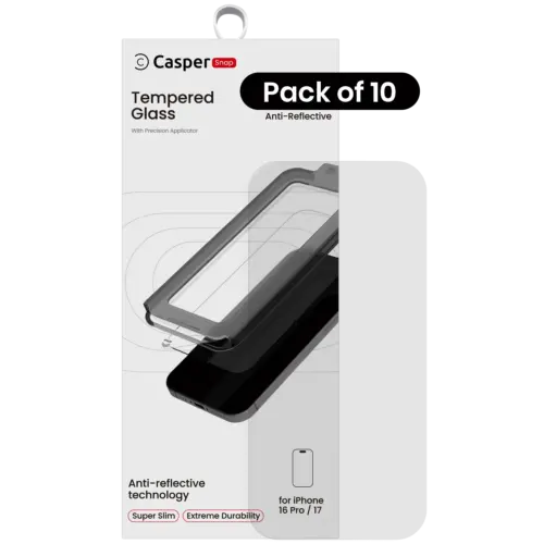 Casper Snap Tempered Glass For iPhone 16 Pro / 17 (AR Clear) (10 Pack) (AR Clear)
