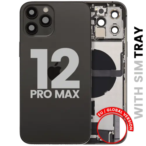 Back Housing W/ Charging Port Flex & Small Parts For iPhone 12 Pro Max (EU / Global Version) (Used OEM Pull: Grade C) (Graphite)