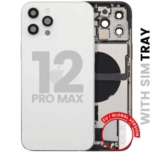 Back Housing W/ Charging Port Flex & Small Parts For iPhone 12 Pro Max (EU / Global Version) (Used OEM Pull: Grade C) (Silver)